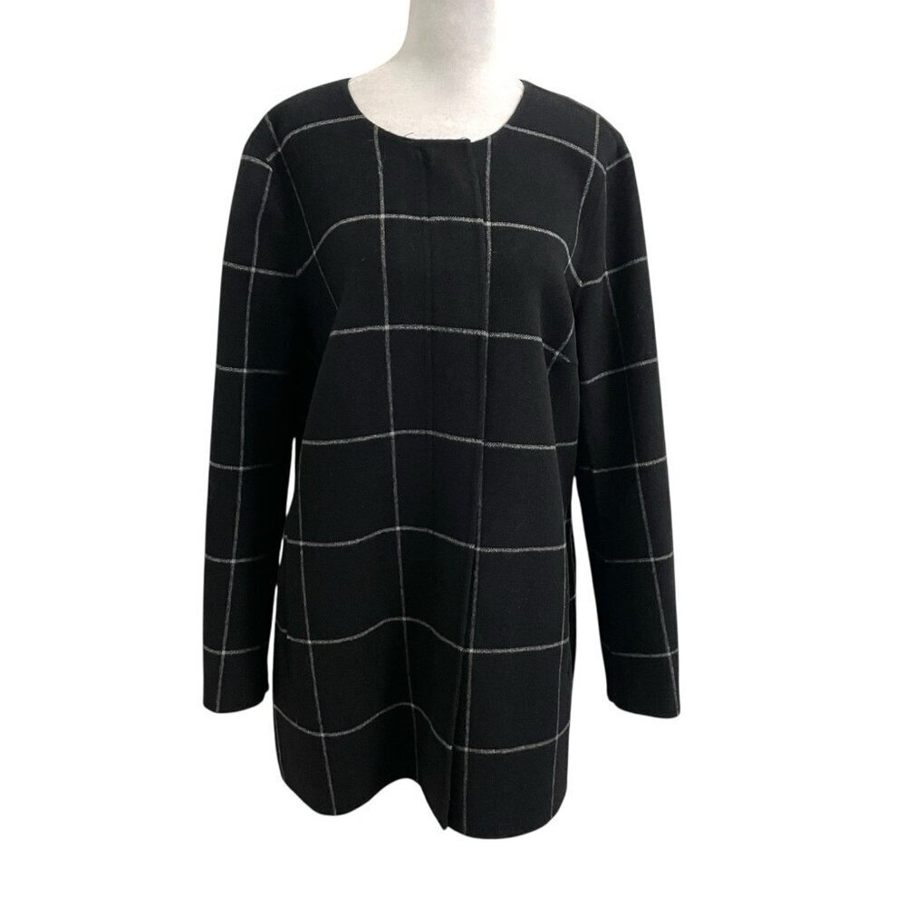 TALBOTS Wool Blend Plaid Windowpane Full Zip Jacket Coat Topper size Large
